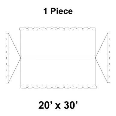 Celina Tent 20' x 30' Classic Gable Frame Tent, 1 Piece, 16 oz. Ratchet Top, technical diagram showing the layout of a 20 by 30 feet gable tent with detailed edges and structure.