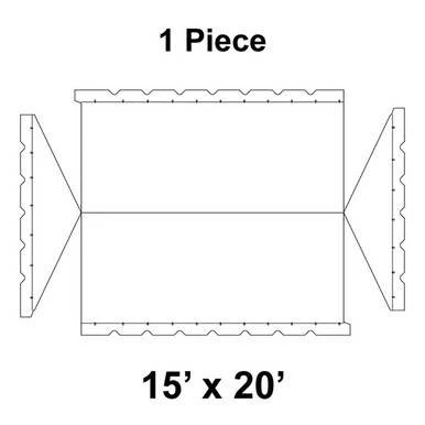 Celina Tent 15' x 20' Classic Gable Frame Tent, 1 Piece, 16 oz. Ratchet Top, illustration of the tent's footprint with dimensions and structural details.
