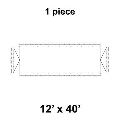 Celina Tent 12' x 40' Classic Gable Frame Tent, 1 Piece, 16 oz. Ratchet Top Replacement, image of a long, rectangular tent replacement part with detailed edges and measurements.