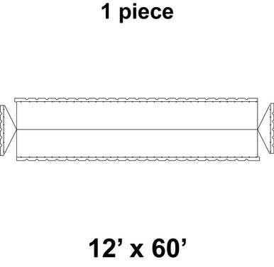 Celina Tent 12' x 60' Classic Gable Frame Tent, 1 Piece, 16 oz. Ratchet Top Replacement, technical diagram showing the elongated rectangular shape with detailed side views.