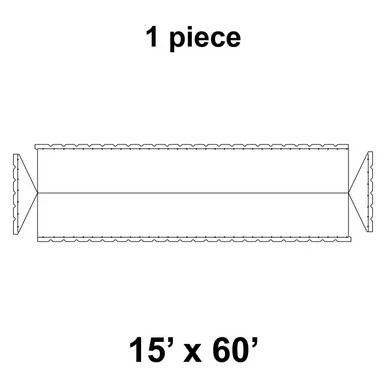 Celina Tent 15' x 60' Classic Gable Frame Tent, 1 Piece, 16 oz. Ratchet Top, product diagram showing a long rectangular tent with gable roof structure and ratchet top design.