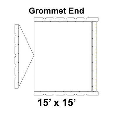 Celina Tent 15' x 15' Classic Gable Frame Tent Top, Grommet End, graphical diagram showing the grommet placement on the tent fabric for secure installation.