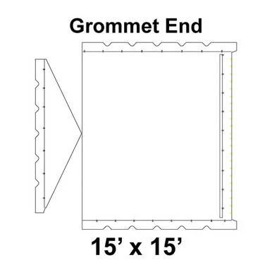 Celina Tent 15' x 15' Classic Gable Frame Tent Top, Grommet End, graphical diagram showing the grommet placement on the tent fabric for secure installation.