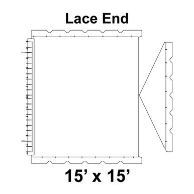 Celina Tent 15' x 15' Classic Gable Frame Tent Top, Lace End, technical drawing showing the tent's lace end side with measurements and structural details.