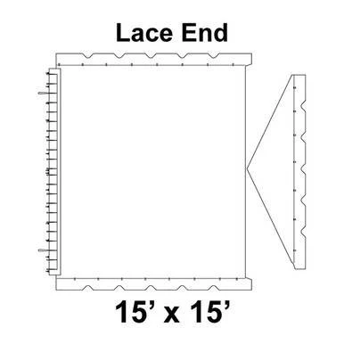 Celina Tent 15' x 15' Classic Gable Frame Tent Top, Lace End, technical drawing showing the tent's lace end detail and dimensions.