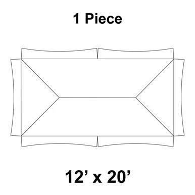 Celina Tent 12' x 20' Master Frame Tent, 1 Piece, 16 oz. Ratchet Top Replacement, top view diagram showing the tent's rectangular shape and reinforced edges.