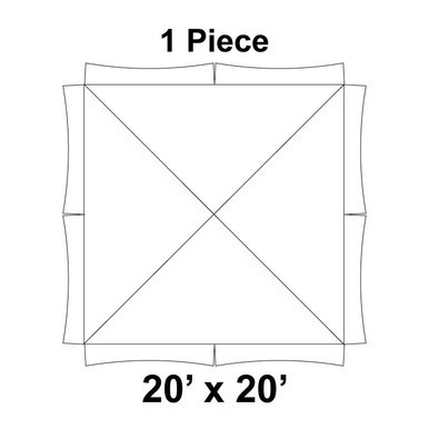 Celina Tent 20' x 20' Master Frame Tent, 1 Piece, 16 oz. Ratchet Top, top view diagram showing the square shape and dimensions of the tent.