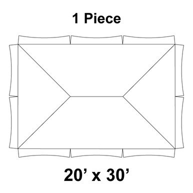 Celina Tent 20' x 30' Master Frame Tent, 1 Piece, 16 oz. Ratchet Top, top view drawing showing its rectangular shape and 20 by 30 feet size.