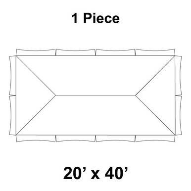 Celina Tent 20' x 40' Master Frame Tent, 1 Piece, 16 oz. Ratchet Top, top-down view drawing of the tent layout with measurements.
