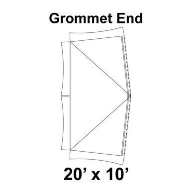 Celina Tent 20' x 10' Master Frame Tent Top, Grommet End, diagram showing the tent top dimensions and grommet placement for anchor points.