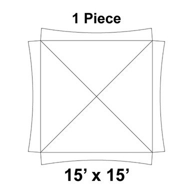 Celina Tent 15' x 15' Master Frame Tent, 1 Piece, 16 oz. Ratchet Top, with a sketch of the tent's layout and dimensions.