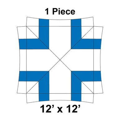 Celina Tent 12' x 12' Master Frame Tent, 1 Piece, 16 oz. Ratchet Top Replacement, top view diagram of a 12 by 12-foot tent frame with highlighted blue sections and labeled '1 Piece' and '12' x 12''.