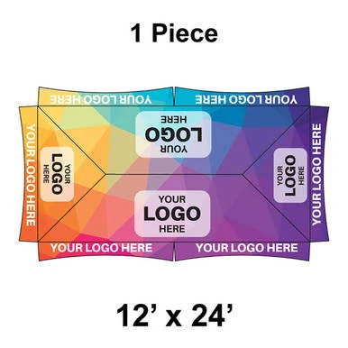 Celina Tent 12' x 24' Master Frame Tent, 1 Piece, 16 oz. Ratchet Top Replacement, colorful replacement top with customizable logo areas for outdoor event shelter.