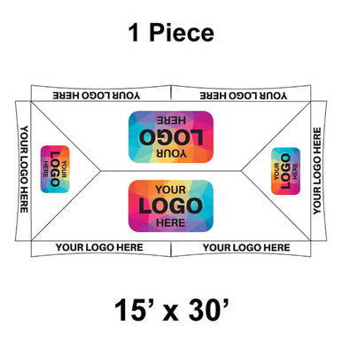Celina Tent 15' x 30' Master Frame Tent, 1 Piece, 16 oz. Ratchet Top, with customizable logo panels and a sturdy frame structure.