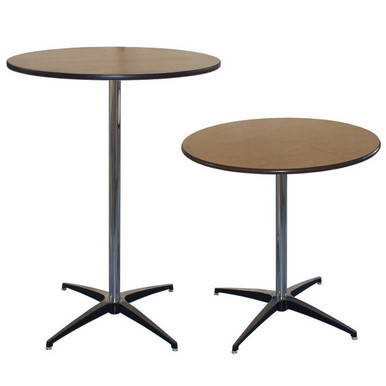 36-inch Pedestal Tables with Cart, set of 10, showcasing round top surfaces and metal pedestal bases with four-legged supports for versatile use.
