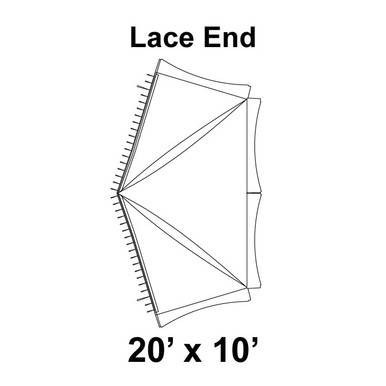 Celina Tent 20' x 10' Master High Peak Frame Tent Top, Lace End, technical diagram showing the top view with detailed lace end design and measurement specifications.