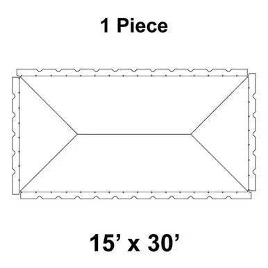 Celina Tent 15' x 30' Classic Pole Tent, 1 Piece, 16 oz. Ratchet Top Replacement, top view with outline diagram of the tent's dimensions and structure.