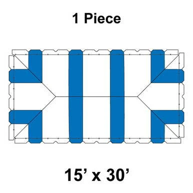 Celina Tent 15' x 30' Classic Pole Tent, 1 Piece, 16 oz. Ratchet Top Replacement, product diagram showing the tent's top view and structure.