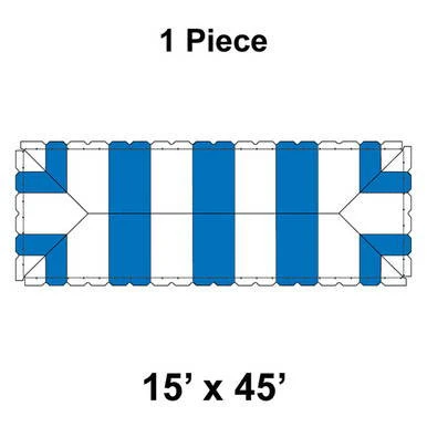 Celina Tent 15' x 45' Classic Pole Tent, 1 Piece, 16 oz. Ratchet Top, top view illustration showing the layout and structure of the event tent.