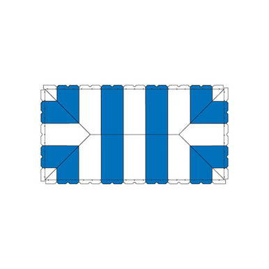 Celina Tent 20' x 40' Classic Pole Tent, 1 Piece, 16 oz. Ratchet Top, top view of the tent's canopy with blue and white striped pattern.