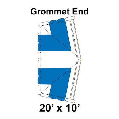 Celina Tent 20' x 10' Classic Pole Tent Top with Grommet End, diagram showing the tent top dimensions and grommet placement.