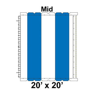 Celina Tent 20' x 20' Classic Pole Tent Top, Mid Section - image showing the middle section of the tent top with blue fabric and measurement markings.