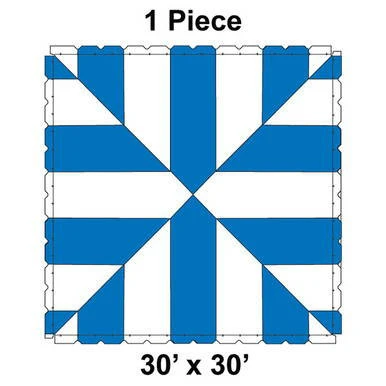 Celina Tent 30' x 30' Classic Pole Tent, 1 Piece, 16 oz. Ratchet Top - image showing the top view of the tent with a blue and white striped pattern.