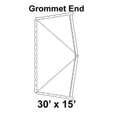 Celina Tent 30' x 15' Classic Pole Tent Top, Grommet End, technical diagram of the tent top with grommet placement and dimensions.