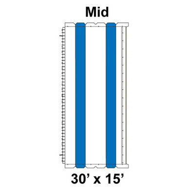 Celina Tent 30' x 15' Classic Pole Tent Top, Mid Section, detailed diagram showing the middle segment of the tent with support poles and measurements.
