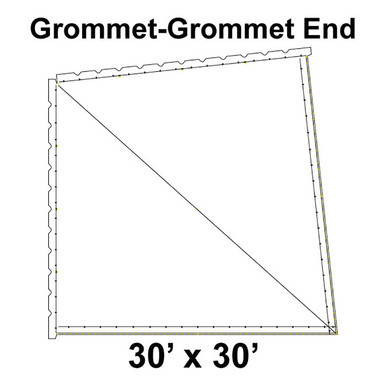 Celina Tent 60' Classic Pole Tent Top, Grommet-Grommet End, technical diagram showing a 30' x 30' tent top with grommet details.