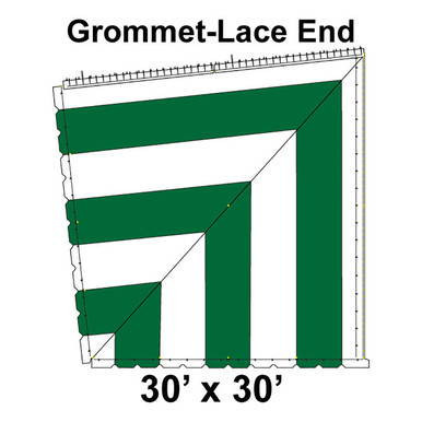 Celina Tent 60' Classic Pole Tent Top, Grommet-Lace End, image showing a green and white pole tent top with grommet-lace ends for securing the tent.