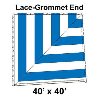 Celina Tent 80' Classic Pole Tent Top, Lace-Grommet End, a blue and white rectangular tent top with lace grommets at the end, measuring 40 feet by 40 feet.