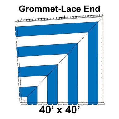 Celina Tent 80' Classic Pole Tent Top, Grommet-Lace End, blue tent top with grommet-lace edges and a 40'x40' size diagram.