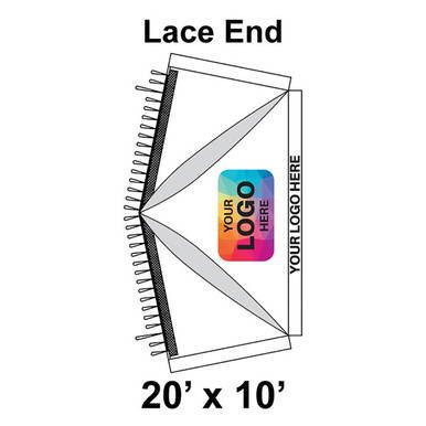Celina Tent 20' x 10' Premiere I Series High Peak Pole Tent Top, Lace End, technical diagram showing the top view with labeled lace end and dimensions.