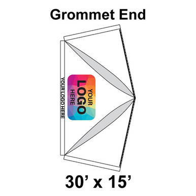 Celina Tent 30' x 15' Premiere I Series High Peak Pole Tent Top with Grommet End, showing detailed diagram of the tent's grommet placement and dimensions.