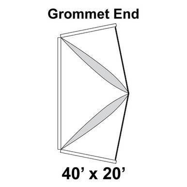 Celina Tent 40' x 20' Premiere I Series High Peak Pole Tent Top, Grommet End, diagram showing the tent's grommet end with measurements of 40 by 20 feet.