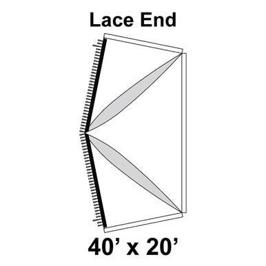Celina Tent 40' x 20' Premiere I Series High Peak Pole Tent Top, Lace End, diagram showing the tent's lace end and structural outline.