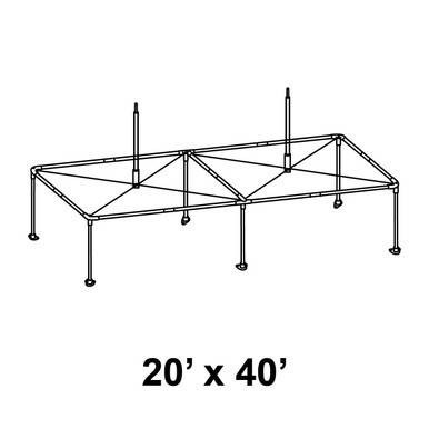 20' x 40' Pinnacle High Peak Pole and Fitting Kit, line drawing of the assembled portable outdoor structure with high peak roof and supporting poles.