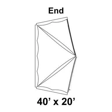 Celina Tent 40' x 20' Premiere II Series High Peak Pole Tent Top, Ends, diagram showing the layout of the tent with end and side configurations.