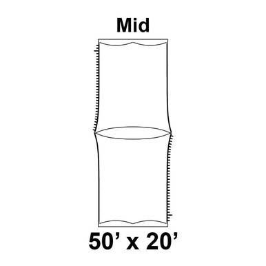 Celina Tent 50' x 20' Premiere II Series High Peak Pole Tent Top, Mid Section, illustration showing the dimensions and structure of the tent's middle section.