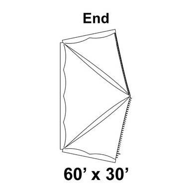Celina Tent 60' x 30' Premiere II Series High Peak Pole Tent Top, Ends, schematic diagram showing the tent's dimensions and end sections.