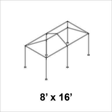 8' x 16' Classic Frame Aluminum Single Tube 7' Pole and Fitting Kit, technical drawing of a portable shelter frame with aluminum components, support poles, and fittings.