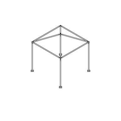 Celina 8' x 8' Classic Series Frame, a line drawing of a sturdy, square outdoor canopy frame with four legs and a reinforced roof structure.