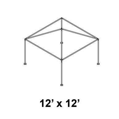 Celina 12' x 12' Classic Series Frame, a detailed line drawing of a square outdoor gazebo frame with four legs, suitable for backyard or garden use.