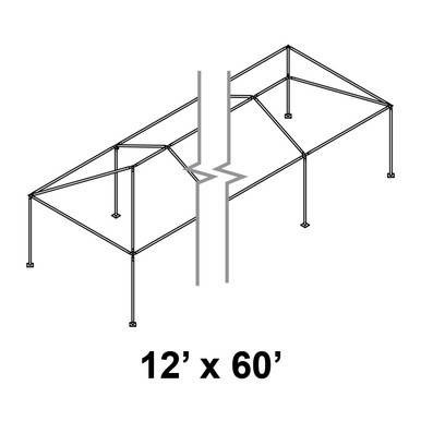 Celina 12' x 60' Classic Series Frame, line drawing of a rectangular outdoor shelter frame with six supporting legs and a sloped roof structure.