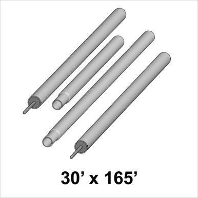 Celina Tent 30' x 165' Classic Series Pole Kit, four white pole components for outdoor event tent assembly.