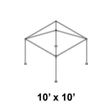 10' x 10' Classic Frame Aluminum Single Tube 10' Pole and Fitting Kit, diagram of a portable, collapsible outdoor canopy or tent frame with aluminum poles and fittings.