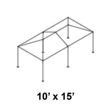 10' x 15' Classic Frame Aluminum Single Tube 7' Pole and Fitting Kit, wireframe diagram of the outdoor canopy with a rectangular frame supported by aluminum poles.
