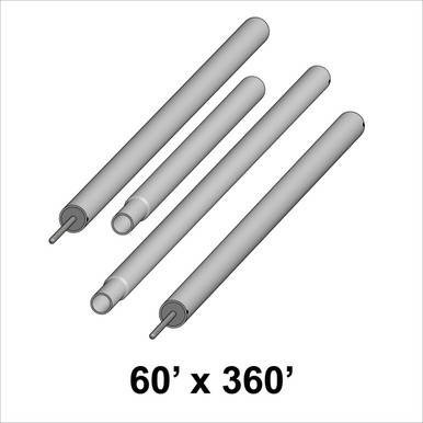 Celina Tent 60' x 360' Classic Series Pole Kit, set of four grey metal poles for tent support.
