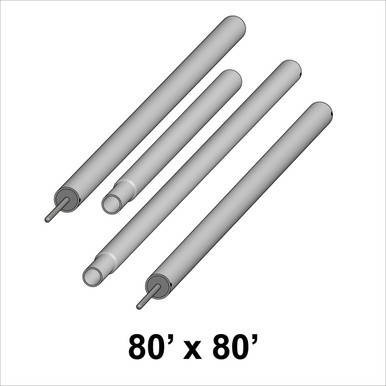 Celina Tent 80' x 80' Classic Series Pole Kit, image showing four silver-colored metal poles for tent setup.